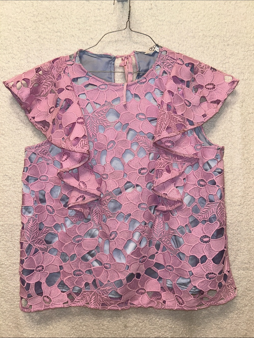 CROSBY by Mollie Burch Pink Floral Crochet Overlay Top